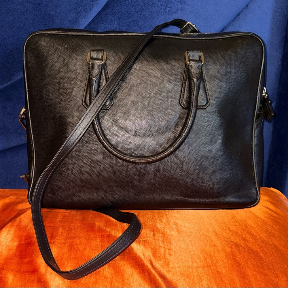 Prada Vintage Black Saffiano Leather Briefcase
